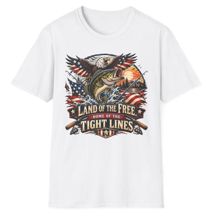 Fishing Eagle T-Shirt — "Land of the Free, Home of the Tight Lines" Patriotic Bass Tee