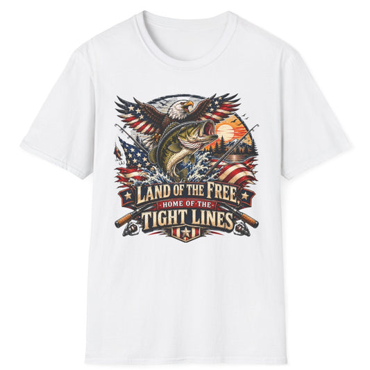 Fishing Eagle T-Shirt — "Land of the Free, Home of the Tight Lines" Patriotic Bass Tee