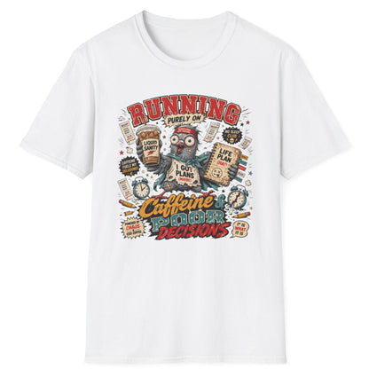 Running Purely On Caffeine T-Shirt — Funny Coffee Owl Graphic Tee
