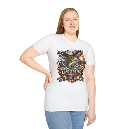 Fishing Eagle T-Shirt — "Land of the Free, Home of the Tight Lines" Patriotic Bass Tee