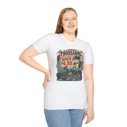Fishing T-Shirt — “I Spend Thousands to Catch a Fish Worth 4.99” Vintage Angler Tee