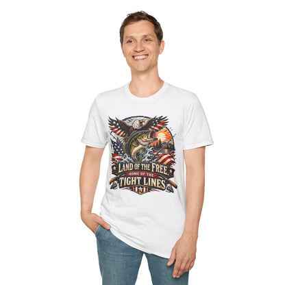 Fishing Eagle T-Shirt — "Land of the Free, Home of the Tight Lines" Patriotic Bass Tee