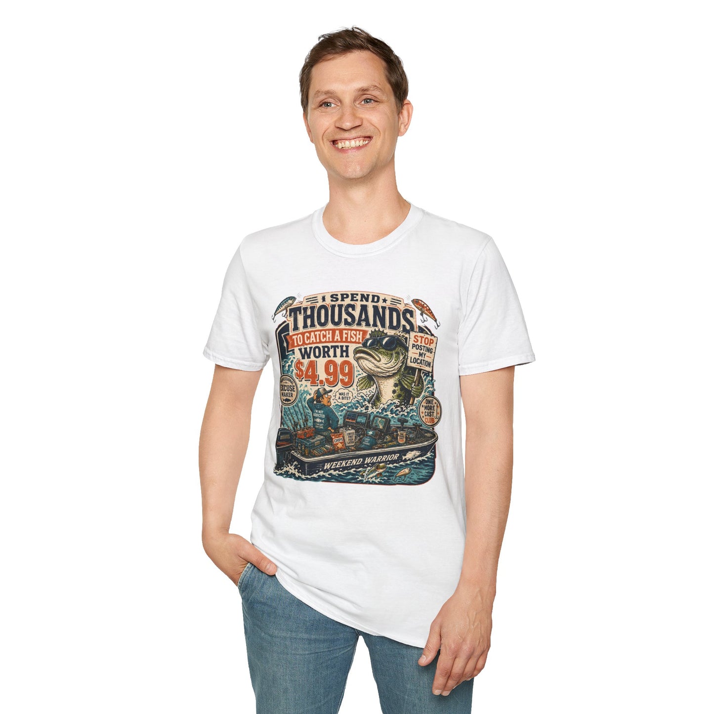 Fishing T-Shirt — “I Spend Thousands to Catch a Fish Worth 4.99” Vintage Angler Tee