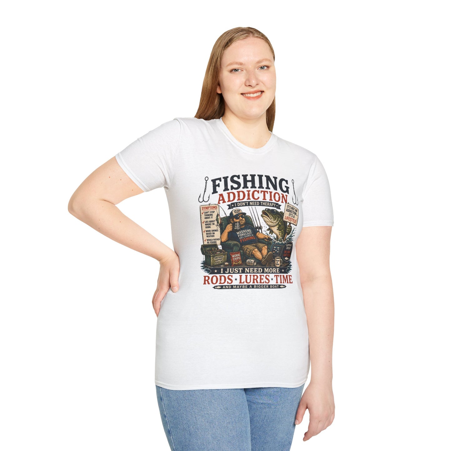 Fishing Addiction T-Shirt — I Don’t Need Therapy, I Need More Rods, Lures & Time